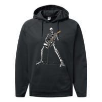 Happy Skeleton Guitar Guy - Rock And Roll Band Tees For  Performance Fleece Hoodie