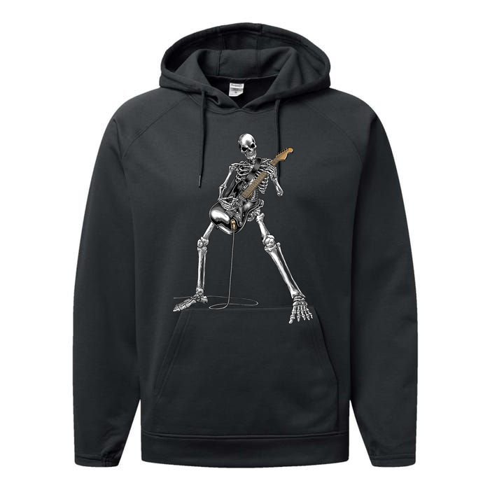 Happy Skeleton Guitar Guy - Rock And Roll Band Tees For  Performance Fleece Hoodie