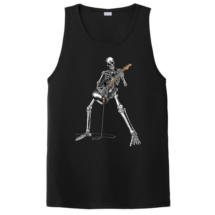 Happy Skeleton Guitar Guy - Rock And Roll Band Tees For  PosiCharge Competitor Tank