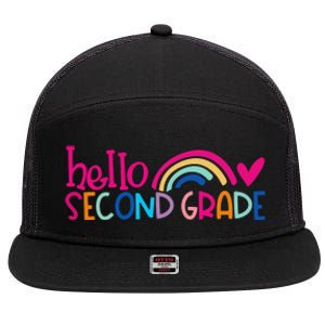 Hello Second Grade Rainbow Teacher Back To School Gift 7 Panel Mesh Trucker Snapback Hat