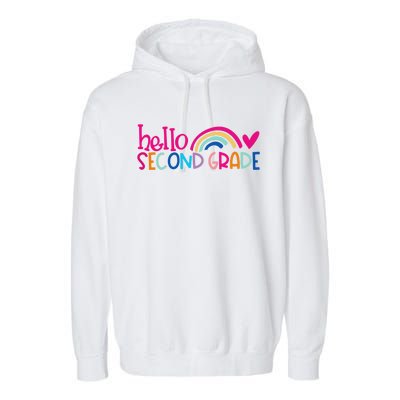 Hello Second Grade Rainbow Teacher Back To School Gift Garment-Dyed Fleece Hoodie