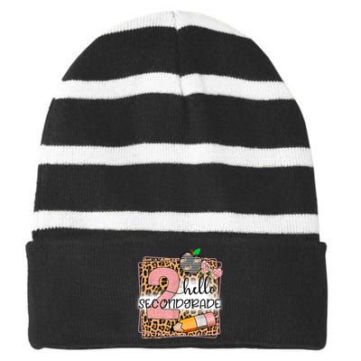 Hello Second Grade 2nd Grade Back To School Teacher Kids Girl Striped Beanie with Solid Band