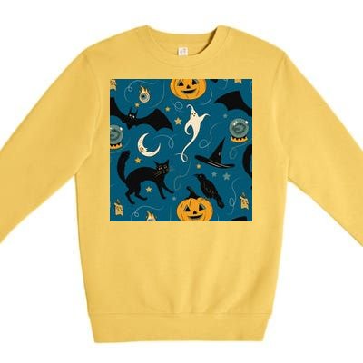 Halloween Spooky Ghost Pattern Premium Crewneck Sweatshirt