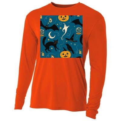 Halloween Spooky Ghost Pattern Cooling Performance Long Sleeve Crew