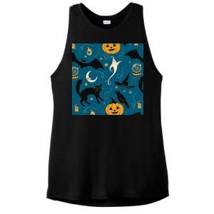 Halloween Spooky Ghost Pattern Ladies PosiCharge Tri-Blend Wicking Tank