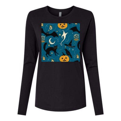 Halloween Spooky Ghost Pattern Womens Cotton Relaxed Long Sleeve T-Shirt