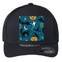 Halloween Spooky Ghost Pattern Flexfit Unipanel Trucker Cap
