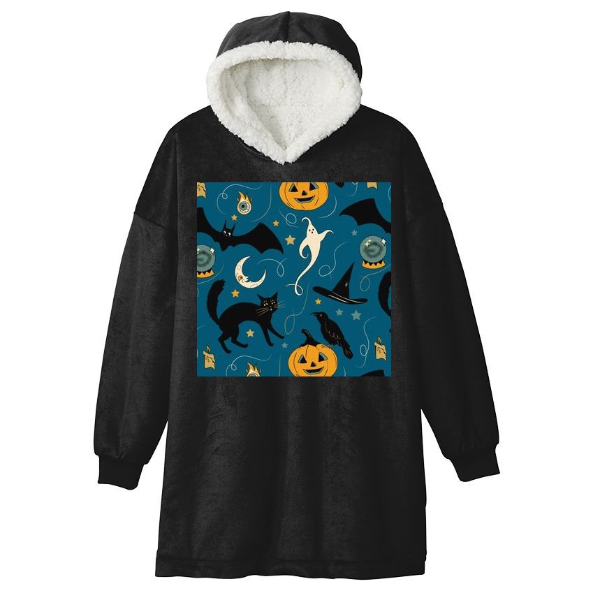 Halloween Spooky Ghost Pattern Hooded Wearable Blanket