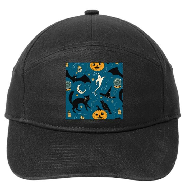 Halloween Spooky Ghost Pattern 7-Panel Snapback Hat
