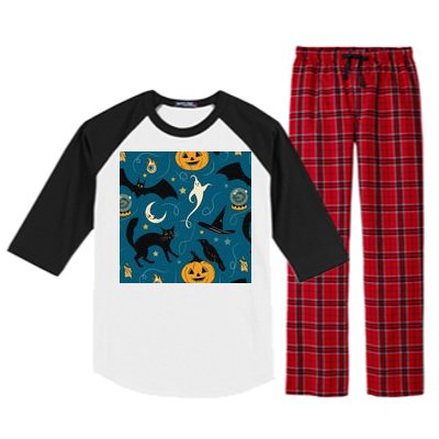 Halloween Spooky Ghost Pattern Raglan Sleeve Pajama Set