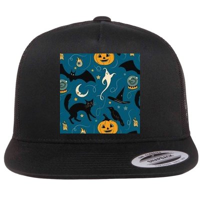 Halloween Spooky Ghost Pattern Flatbill Hat