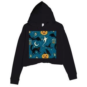 Halloween Spooky Ghost Pattern Crop Fleece Hoodie