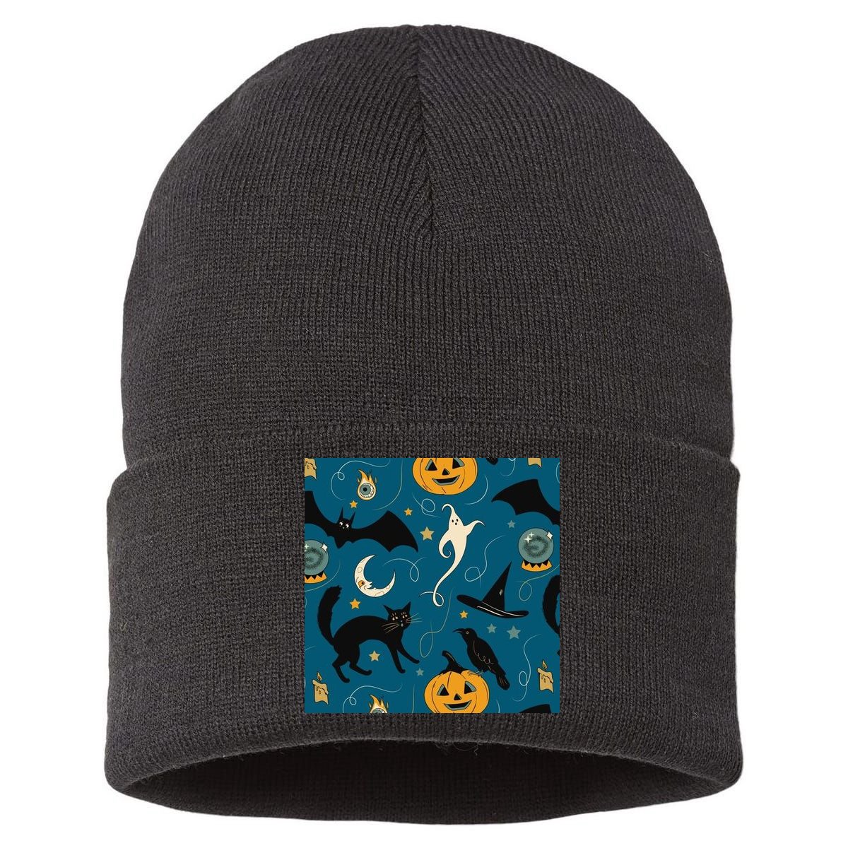 Halloween Spooky Ghost Pattern Sustainable Knit Beanie