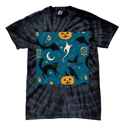 Halloween Spooky Ghost Pattern Tie-Dye T-Shirt