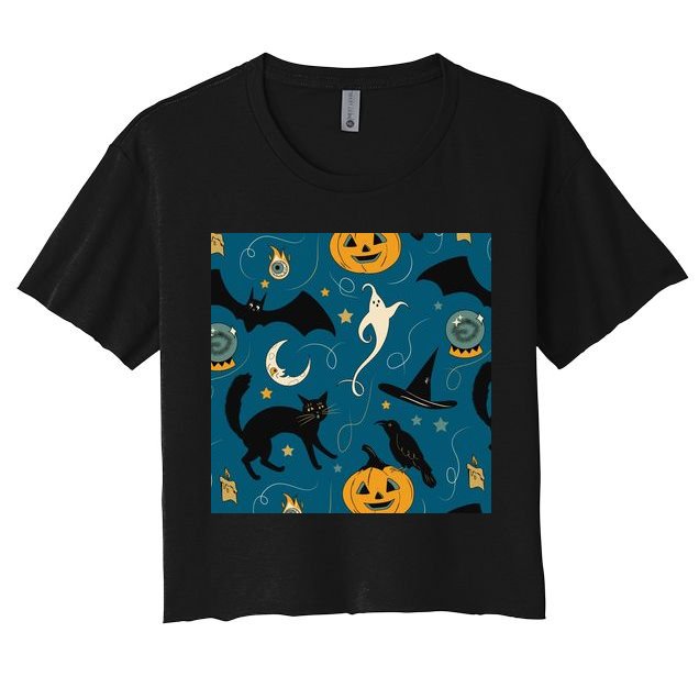 Halloween Spooky Ghost Pattern Crop Top