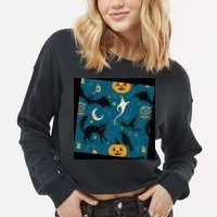 Halloween Spooky Ghost Pattern Cropped Pullover Crew