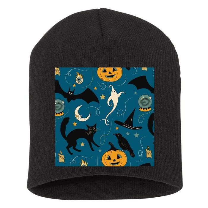 Halloween Spooky Ghost Pattern Short Acrylic Beanie