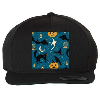 Halloween Spooky Ghost Pattern Wool Snapback Cap