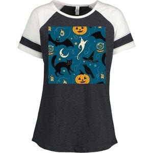 Halloween Spooky Ghost Pattern Enza Ladies Jersey Colorblock Tee