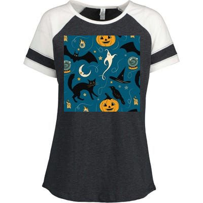 Halloween Spooky Ghost Pattern Enza Ladies Jersey Colorblock Tee