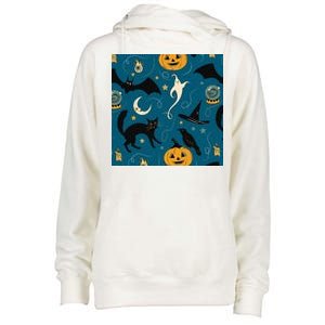 Halloween Spooky Ghost Pattern Womens Funnel Neck Pullover Hood