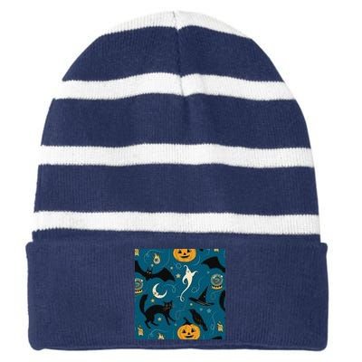 Halloween Spooky Ghost Pattern Striped Beanie with Solid Band