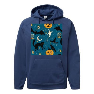 Halloween Spooky Ghost Pattern Performance Fleece Hoodie