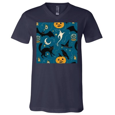 Halloween Spooky Ghost Pattern V-Neck T-Shirt