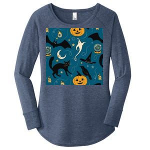 Halloween Spooky Ghost Pattern Women's Perfect Tri Tunic Long Sleeve Shirt