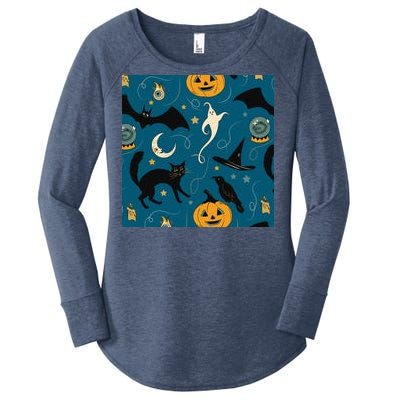 Halloween Spooky Ghost Pattern Women's Perfect Tri Tunic Long Sleeve Shirt