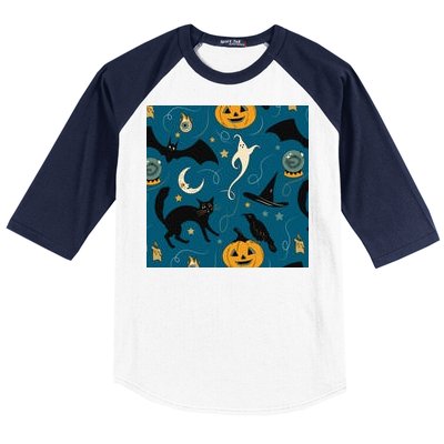 Halloween Spooky Ghost Pattern Baseball Sleeve Shirt