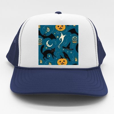 Halloween Spooky Ghost Pattern Trucker Hat