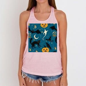 Halloween Spooky Ghost Pattern Women's Knotted Racerback Tank