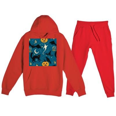 Halloween Spooky Ghost Pattern Premium Hooded Sweatsuit Set