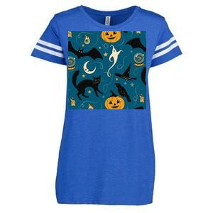 Halloween Spooky Ghost Pattern Enza Ladies Jersey Football T-Shirt