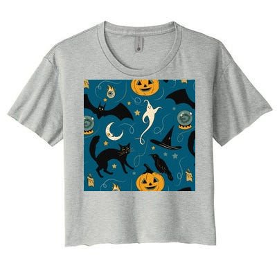 Halloween Spooky Ghost Pattern Women's Crop Top Tee