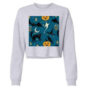 Halloween Spooky Ghost Pattern Cropped Pullover Crew