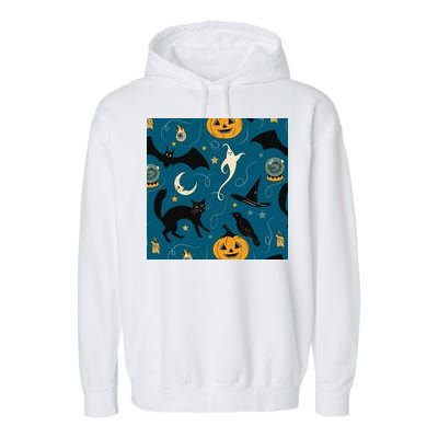 Halloween Spooky Ghost Pattern Garment-Dyed Fleece Hoodie