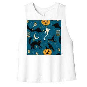 Halloween Spooky Ghost Pattern Women's Racerback Cropped Tank