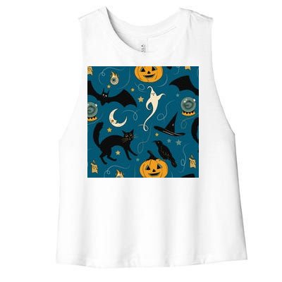 Halloween Spooky Ghost Pattern Women's Racerback Cropped Tank