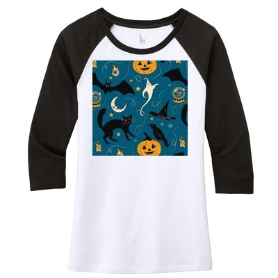 Halloween Spooky Ghost Pattern Women's Tri-Blend 3/4-Sleeve Raglan Shirt