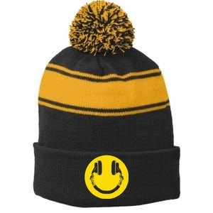 Headphones Smile Grunge Music Music Lover Stripe Pom Pom Beanie