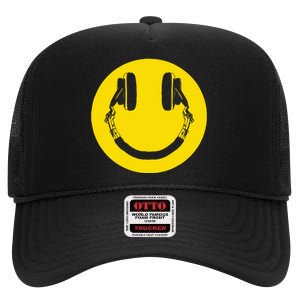 Headphones Smile Grunge Music Music Lover High Crown Mesh Back Trucker Hat