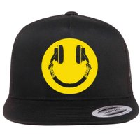 Headphones Smile Grunge Music Music Lover Flat Bill Trucker Hat