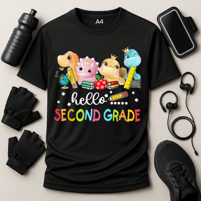 Hello Second Grade Crew Dinosaur First Day Teacher Gift Cooling Performance Crew T-Shirt