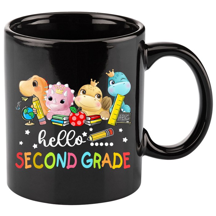 Hello Second Grade Crew Dinosaur First Day Teacher Gift 11oz C Handle Ceramic Mug
