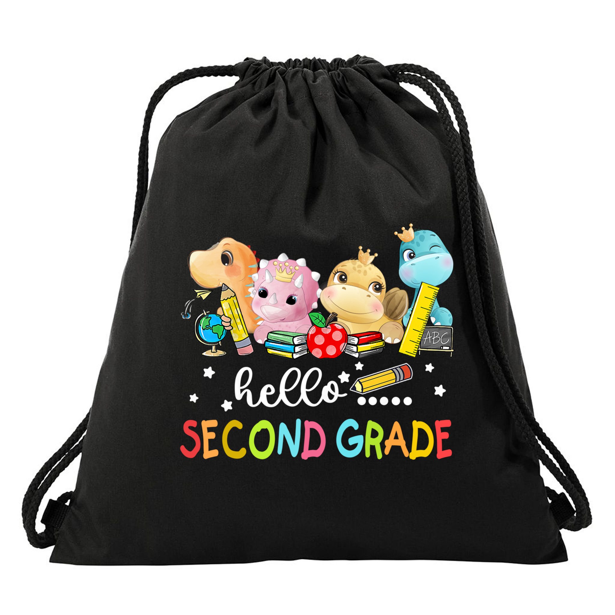Hello Second Grade Crew Dinosaur First Day Teacher Gift Drawstring Bag