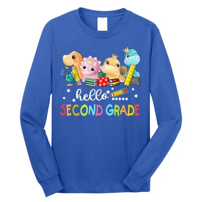 Hello Second Grade Crew Dinosaur First Day Teacher Gift Long Sleeve Shirt