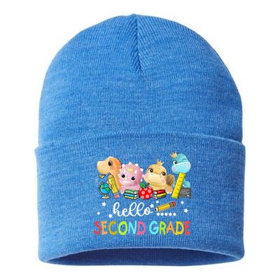 Hello Second Grade Crew Dinosaur First Day Teacher Gift Sustainable Knit Beanie