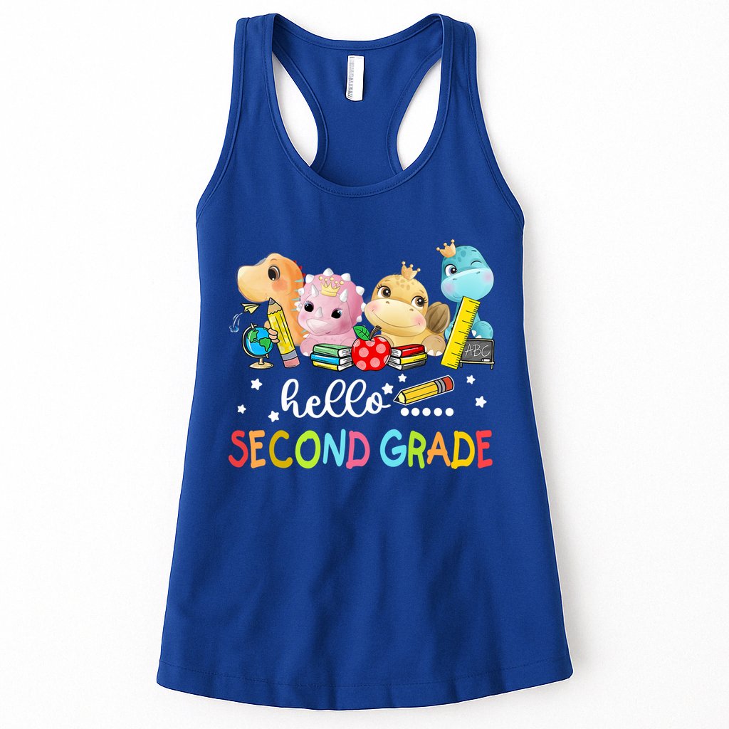Hello Second Grade Crew Dinosaur First Day Teacher Gift Womens Tank Top
